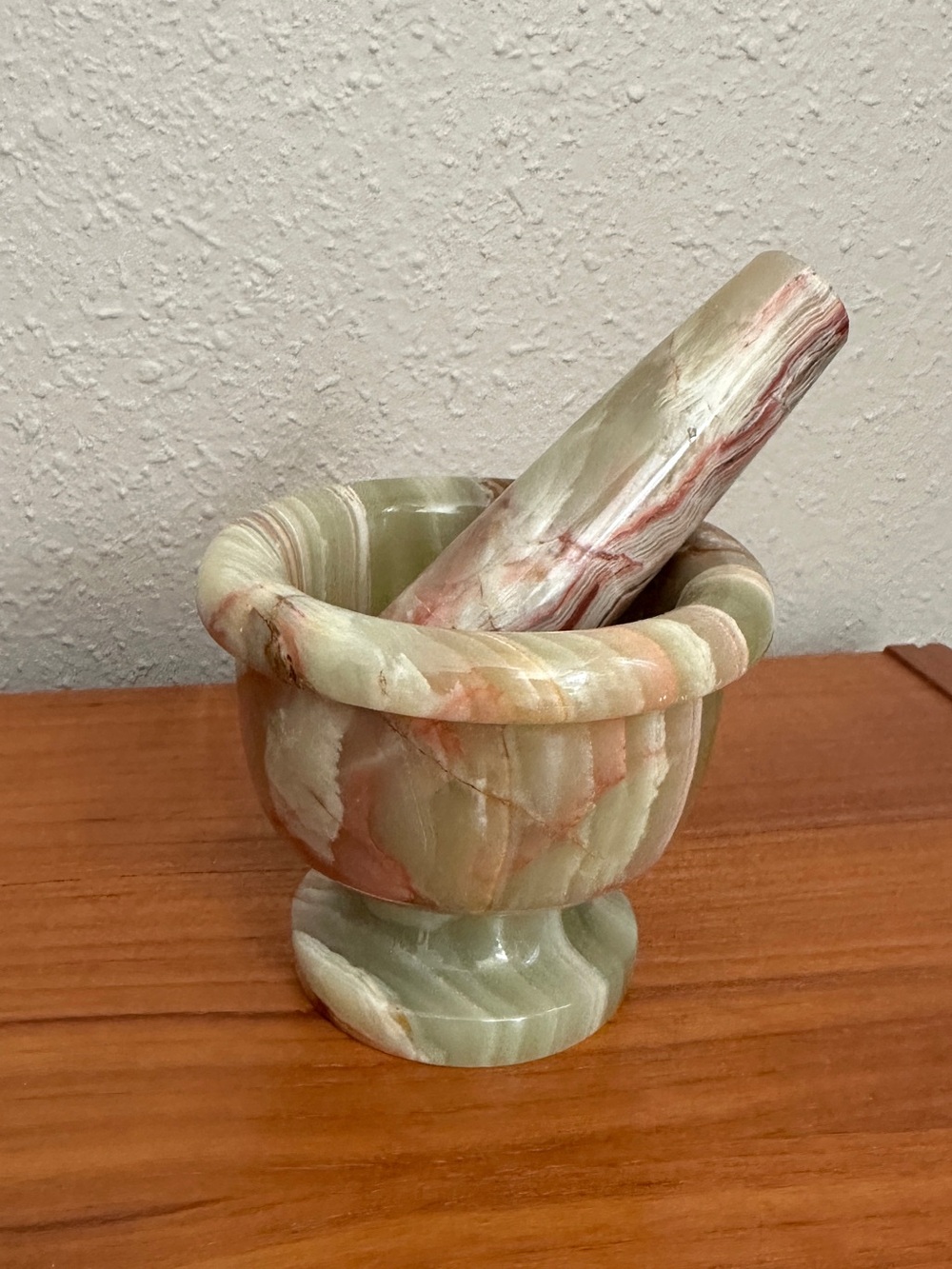 Stone Mortar and Pestle in Green and Pink - Home Accents